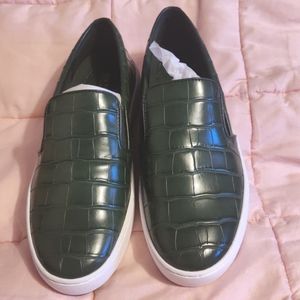 Size 7 Michael Kors slip on, green embossed croc